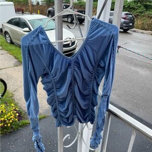 Fabletics Sky Blue Ruched Long Sleeve Top